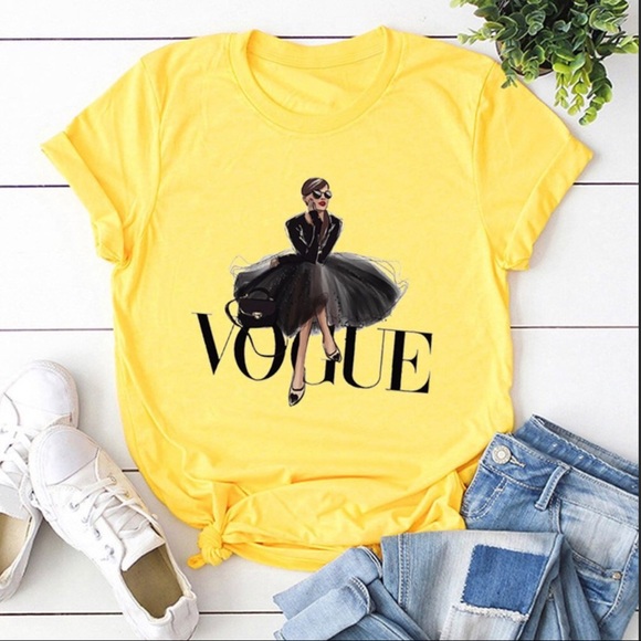 Private Label Tops - Yellow Vogue Vintage Inspired Graphic T…